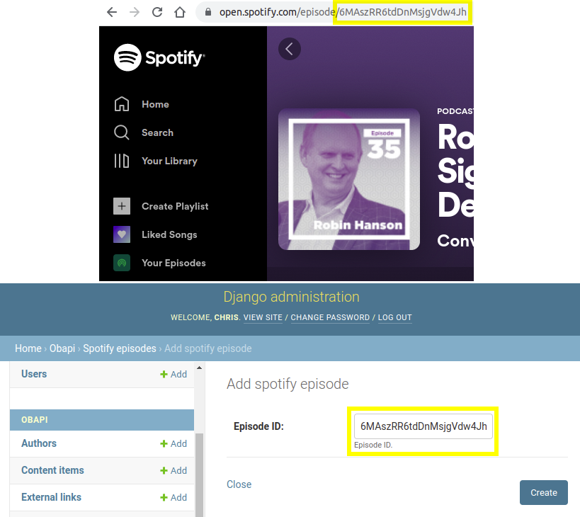 Add Spotify content using the admin site